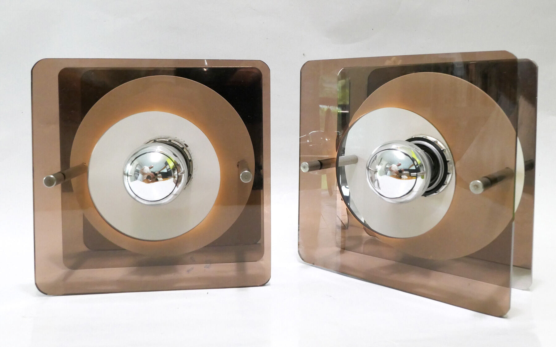 2 wall lamps metal and plexiglass of Jocelyne Trocmé for Oxar 1970