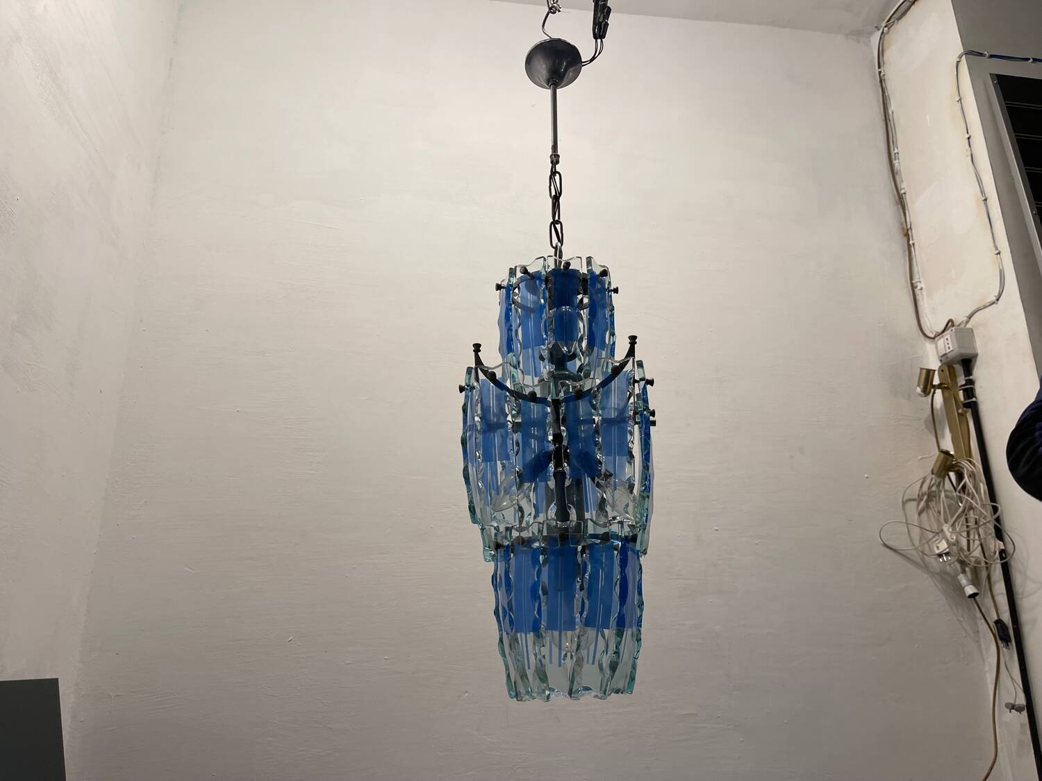 Midcentury Glass Blue Light Pendant 1970’s