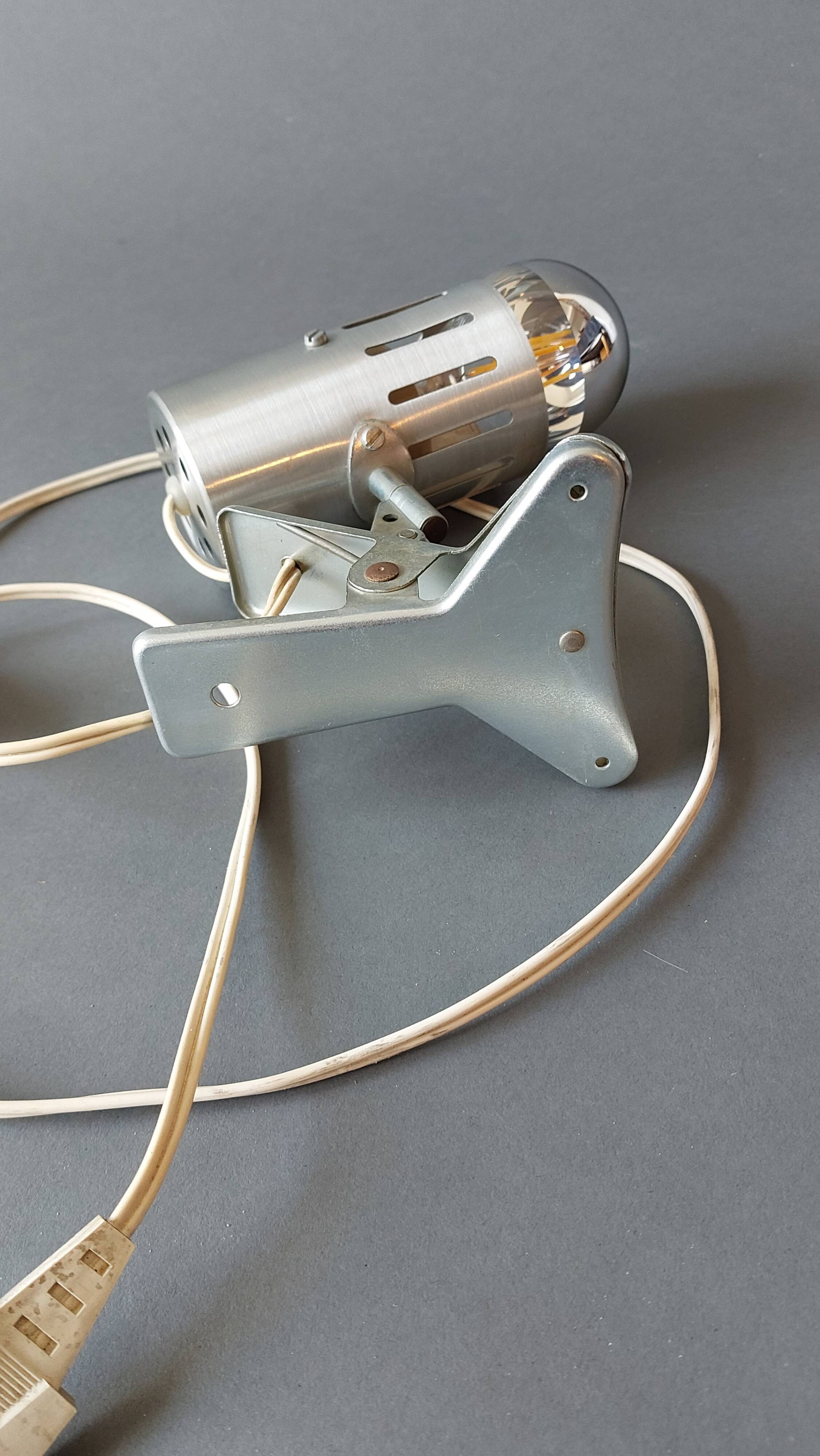 Vintage 1960 brushed aluminum clamp spotlight.