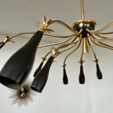 Old spider chandelier Italian metal, vintage Sputnik lamp 15 lights