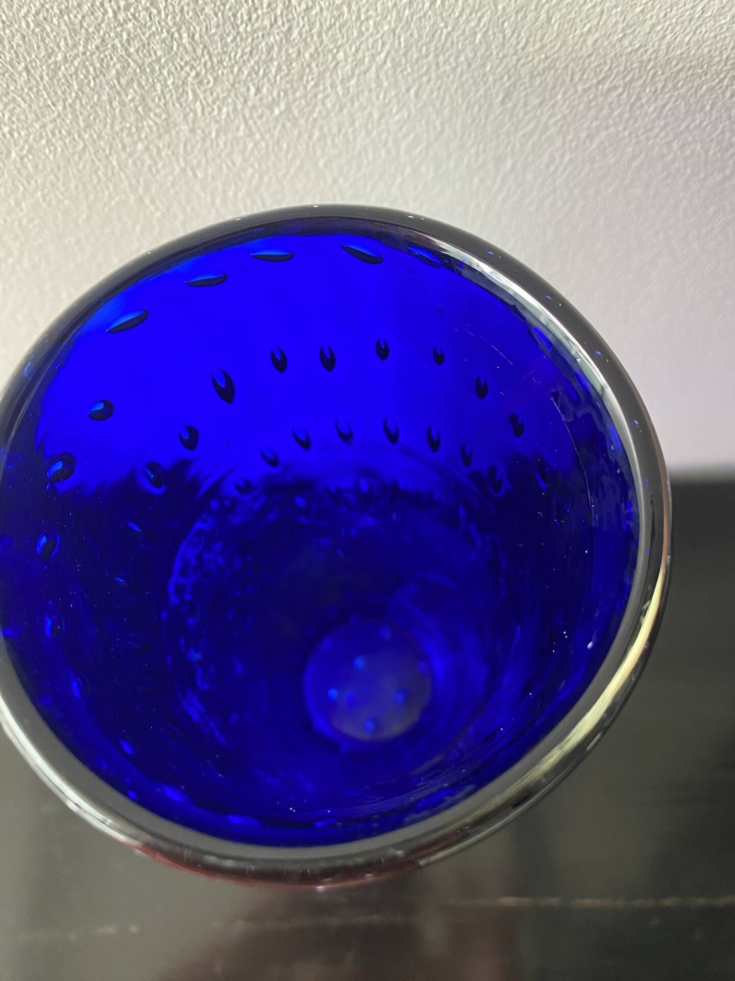 Vintage Scandinavian cobalt blue bubble glass vase from the brand.