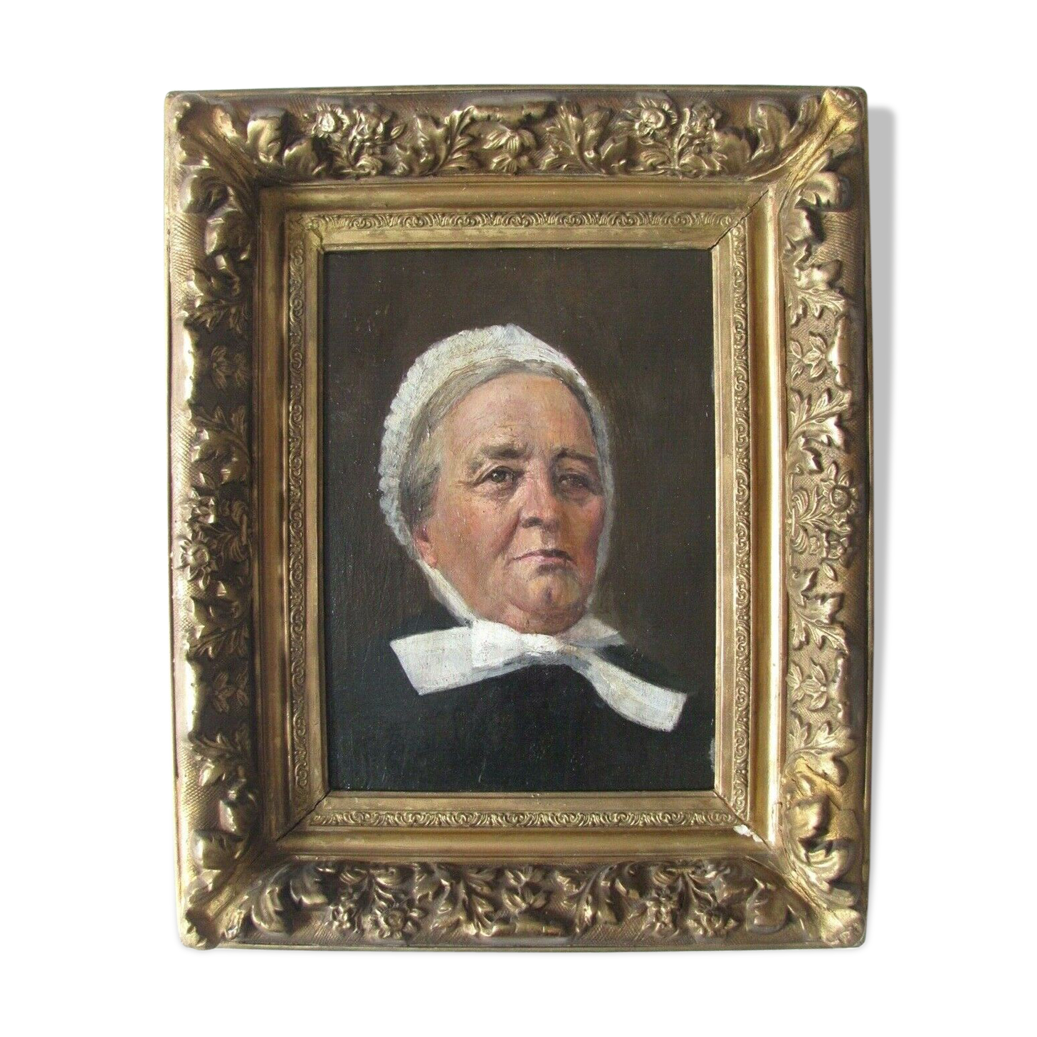 Oil on canvas - Portrait of a woman - costume and tradition - 19th century gilded wood frame