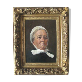 Oil on canvas - Portrait of a woman - costume and tradition - 19th century gilded wood frame
