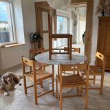 6 solid beech chairs by André Sornay