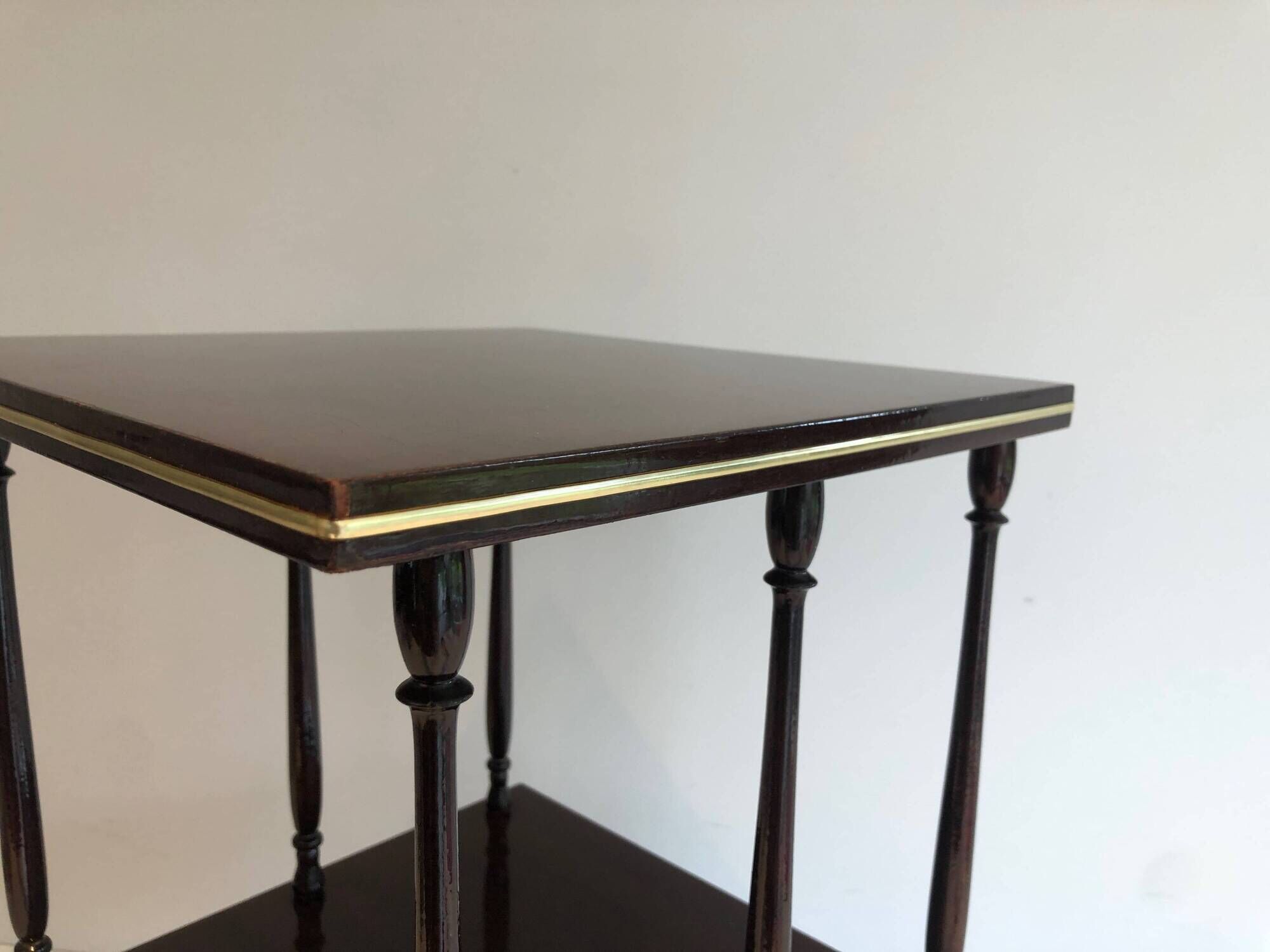 Rotating Table with Two Mahogany and Brass Platforms with Turned Columns.