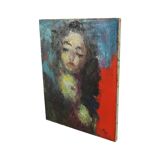 Vintage Abstract Painting on Canvas Nude Woman La Pipe