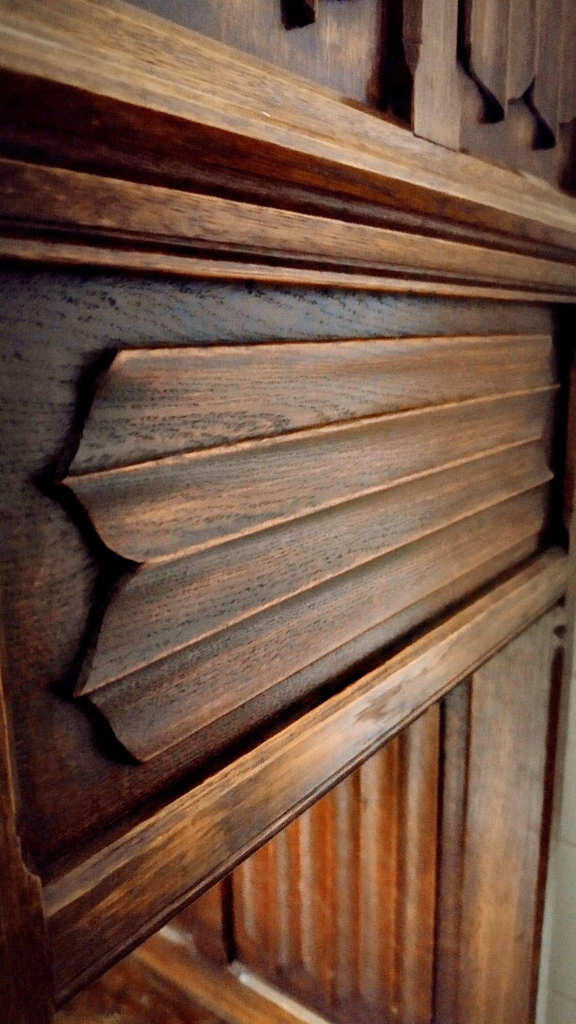 Gothic sideboard in oak and walnut – French school, 19th century