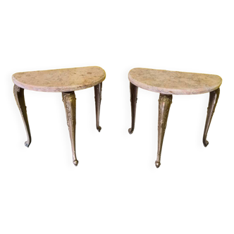 Side Tables With Light Rose Colored Marble Top, 1970s