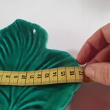empty pocket cup leaf shape green ceramic slip, some chips on one edge