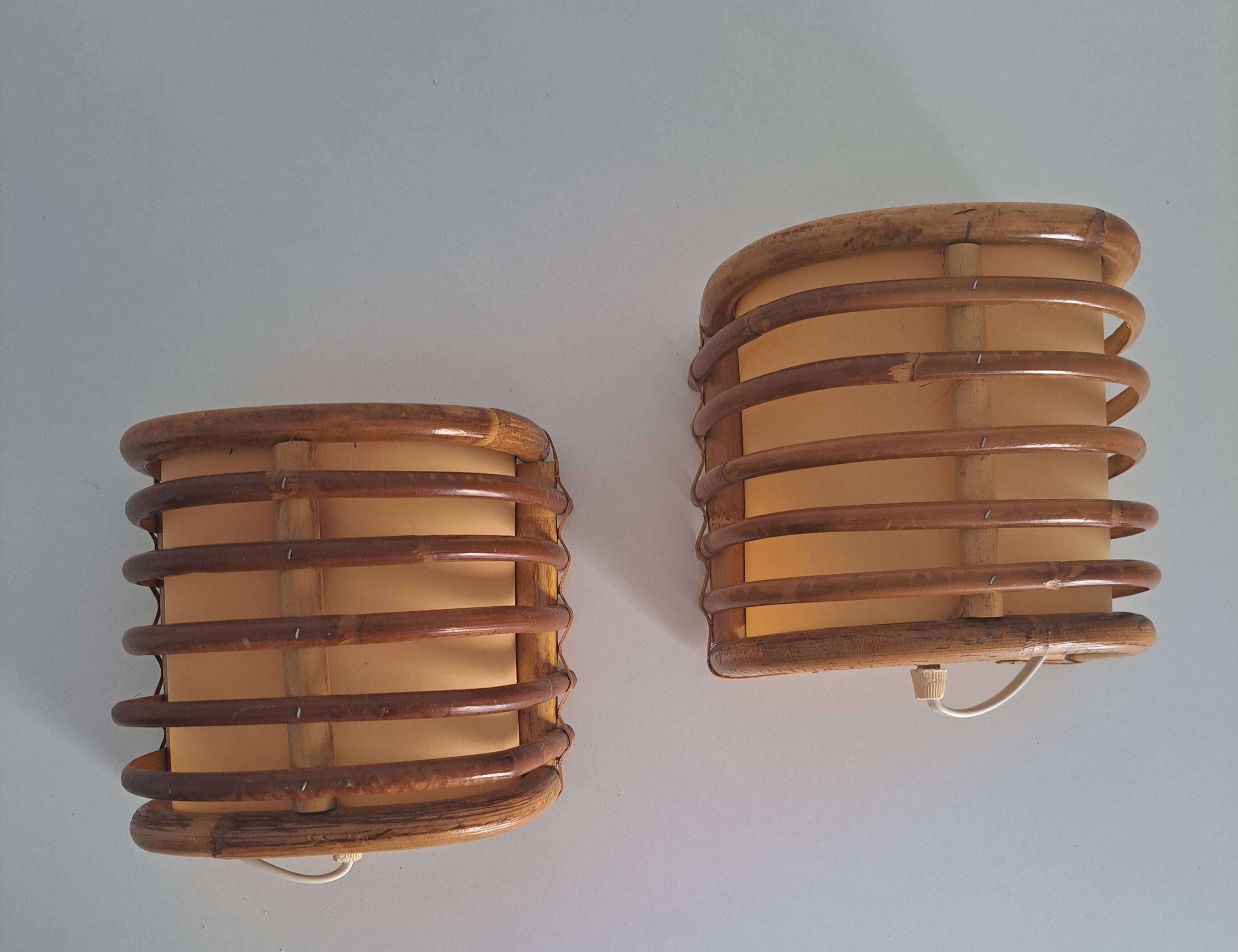 Pair of vintage bamboo sconces