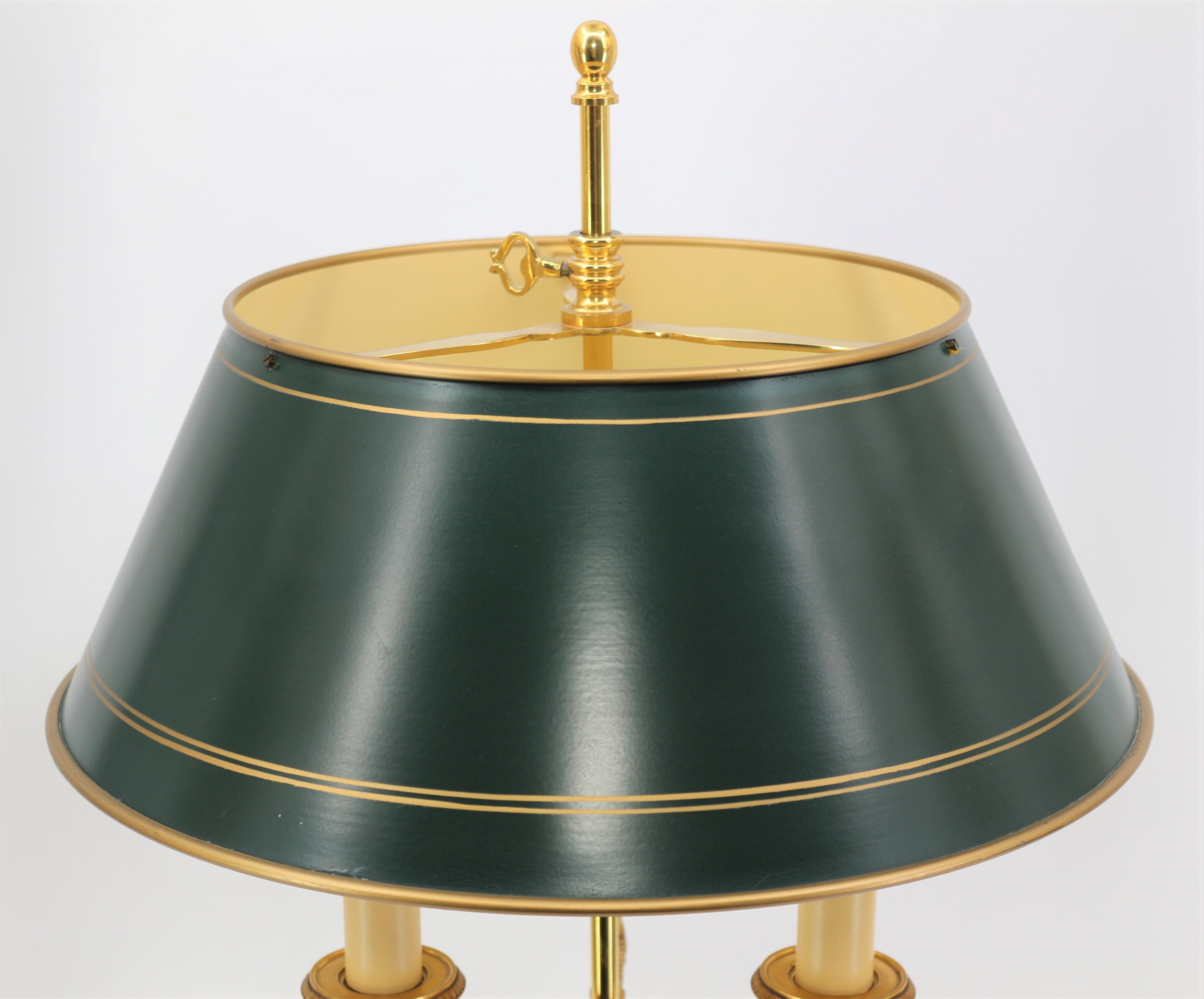 Empire style bronze hot water bottle lamp three lights and lacquered lampshade Lucien Gau