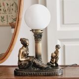 Cherub lamp and opaline globes