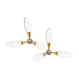 Paire d'appliques triple en laiton doré et verre 1950