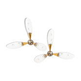 Triple pair of gilded brass and glass 1950