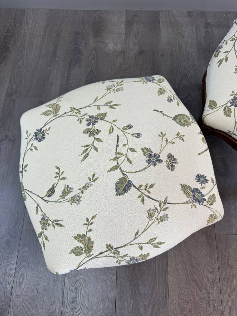 Pair of Louis XV Style Armchairs and Two Footstools, 19th Century