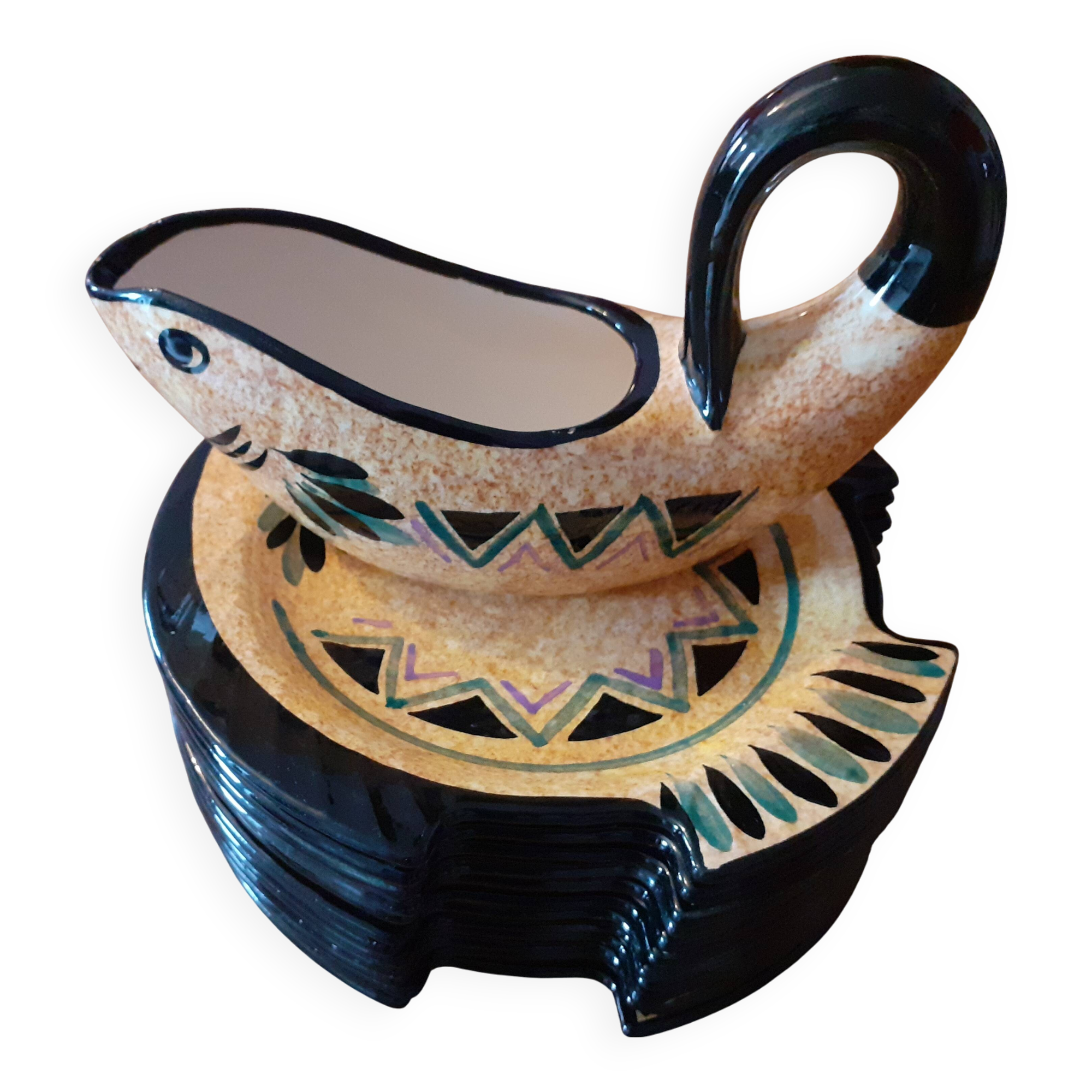 Saint Jean de Bretagne / 13-piece fish set with hand-decorated decor