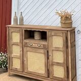 Antique sideboard renovated in solid raw oak and canework