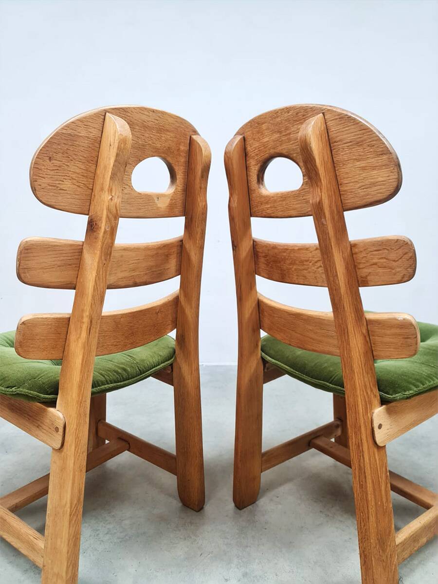 Vintage Spanish oak fishbone chairs 1970 ''Brutalist''