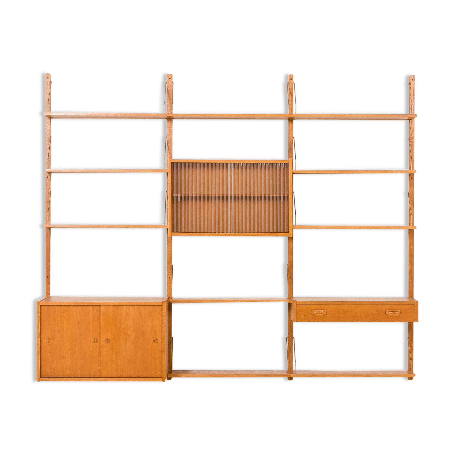 Scandinavian oak wall unit by PS System, Randers, Denmark, 1970s