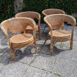 Set of 4 rattan armchairs