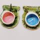 2 cups + 2 saucers in majolica slip ceramic zoomorphic snail shape