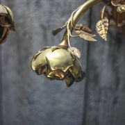 Pair of bronze and gold metal floral wall sconces, flower wall lamp.