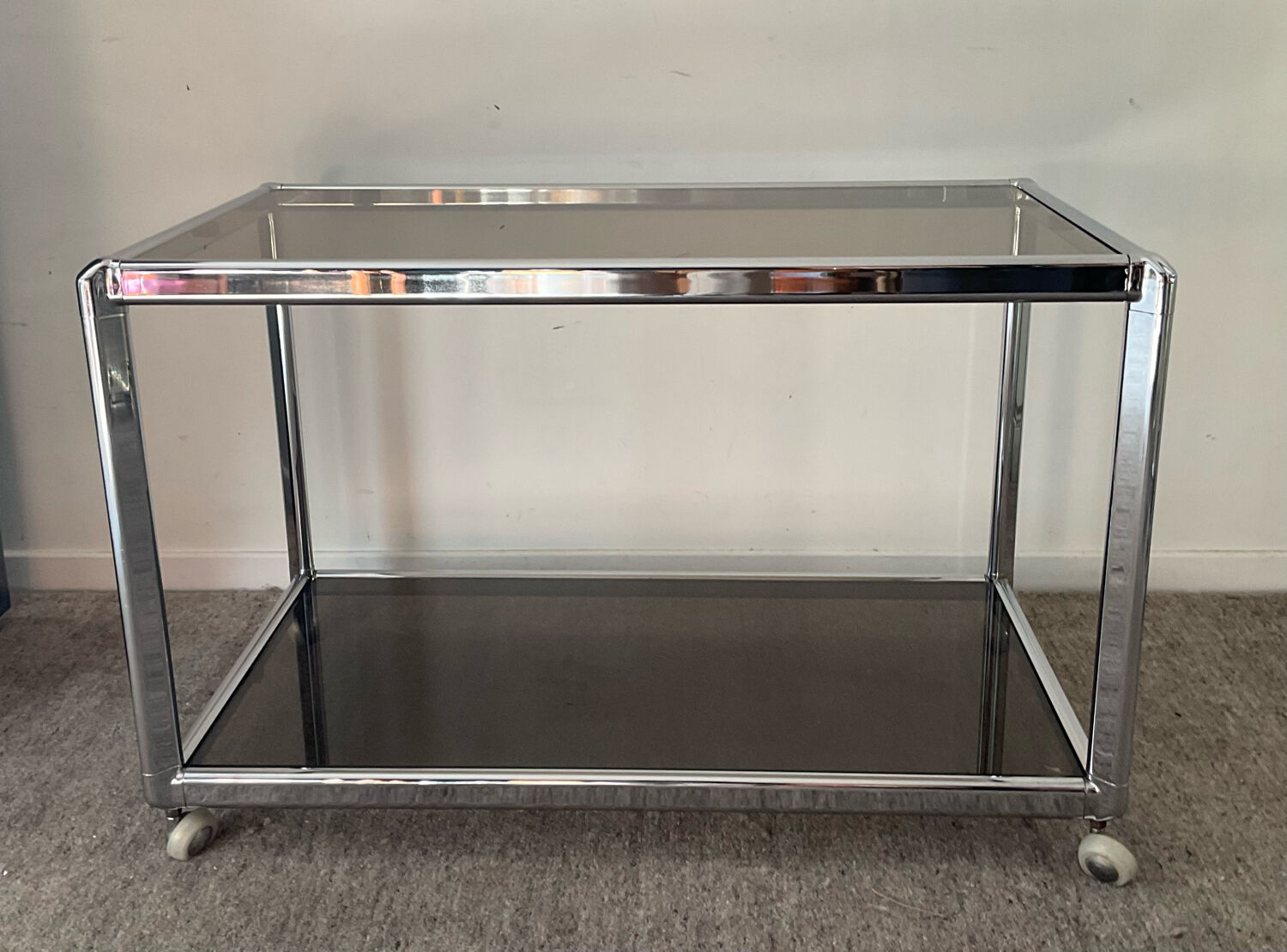 Vintage coffee table 70s chrome and smoked glass