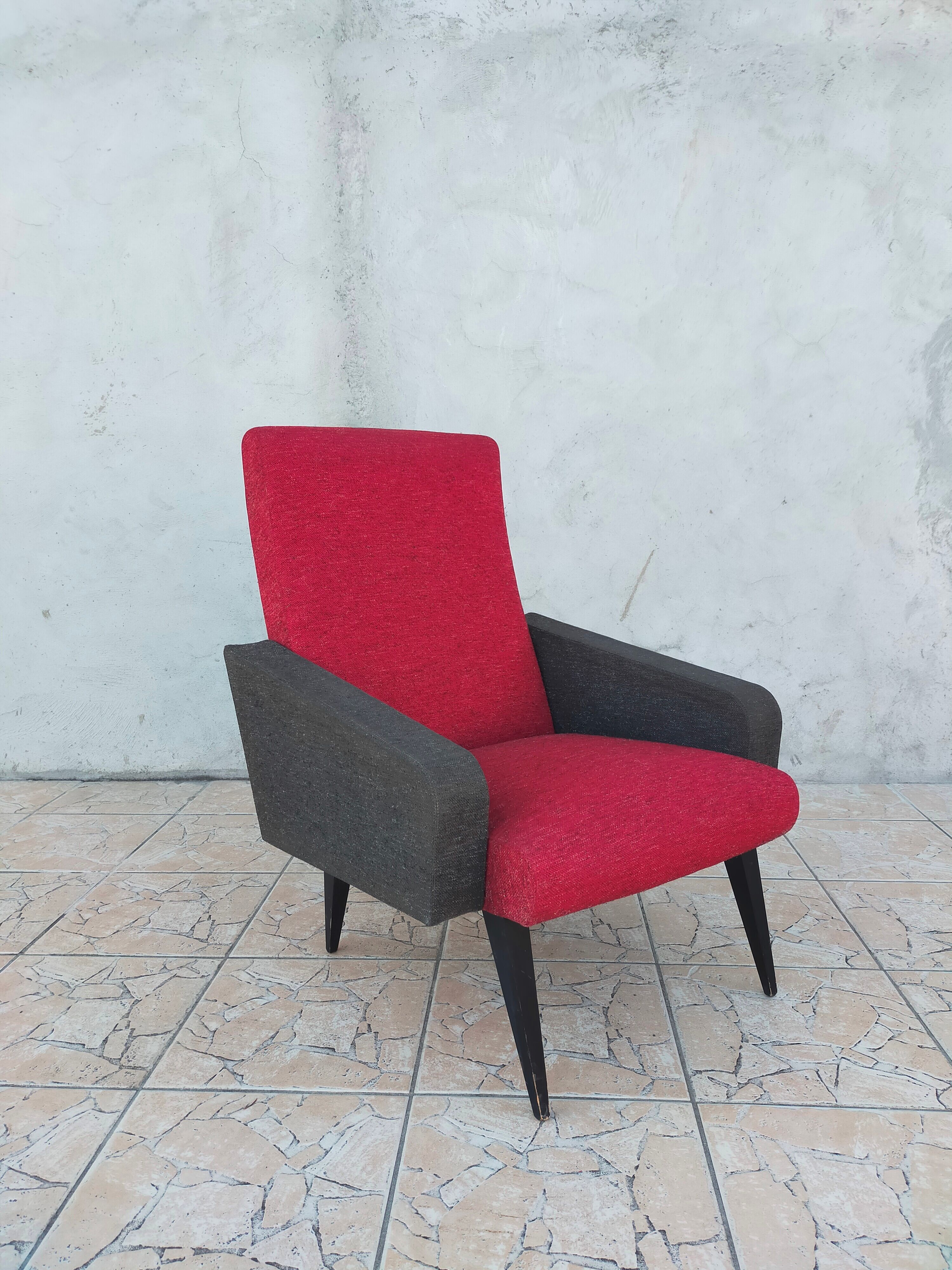 Fauteuil vintage rouge et noir 1960