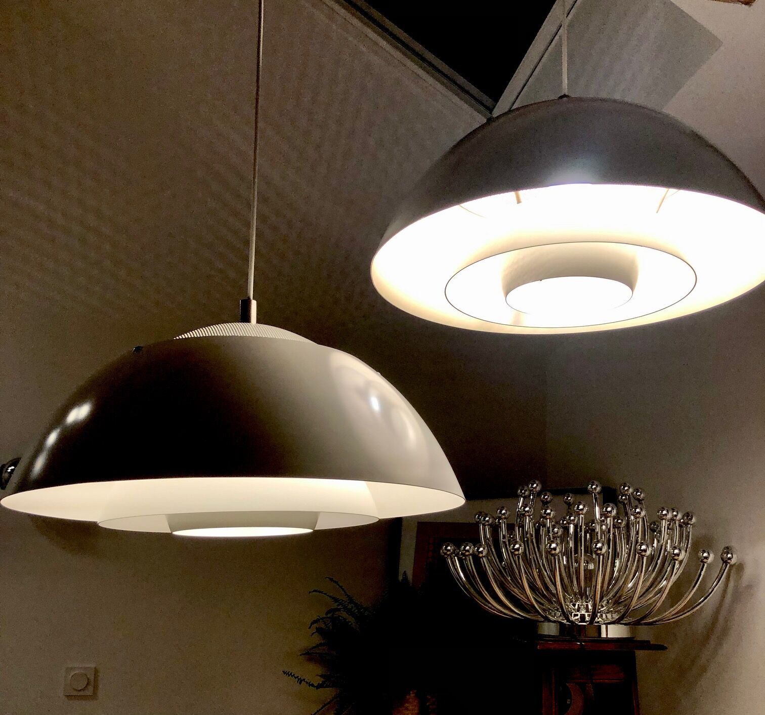 Pair of vintage Danish pendant lamps / Safari model