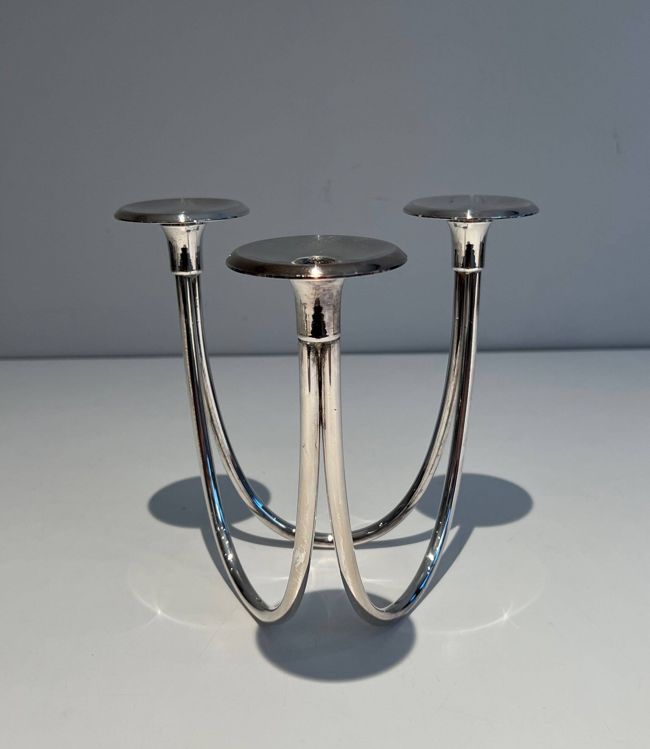 Silver-plated metal candle holder