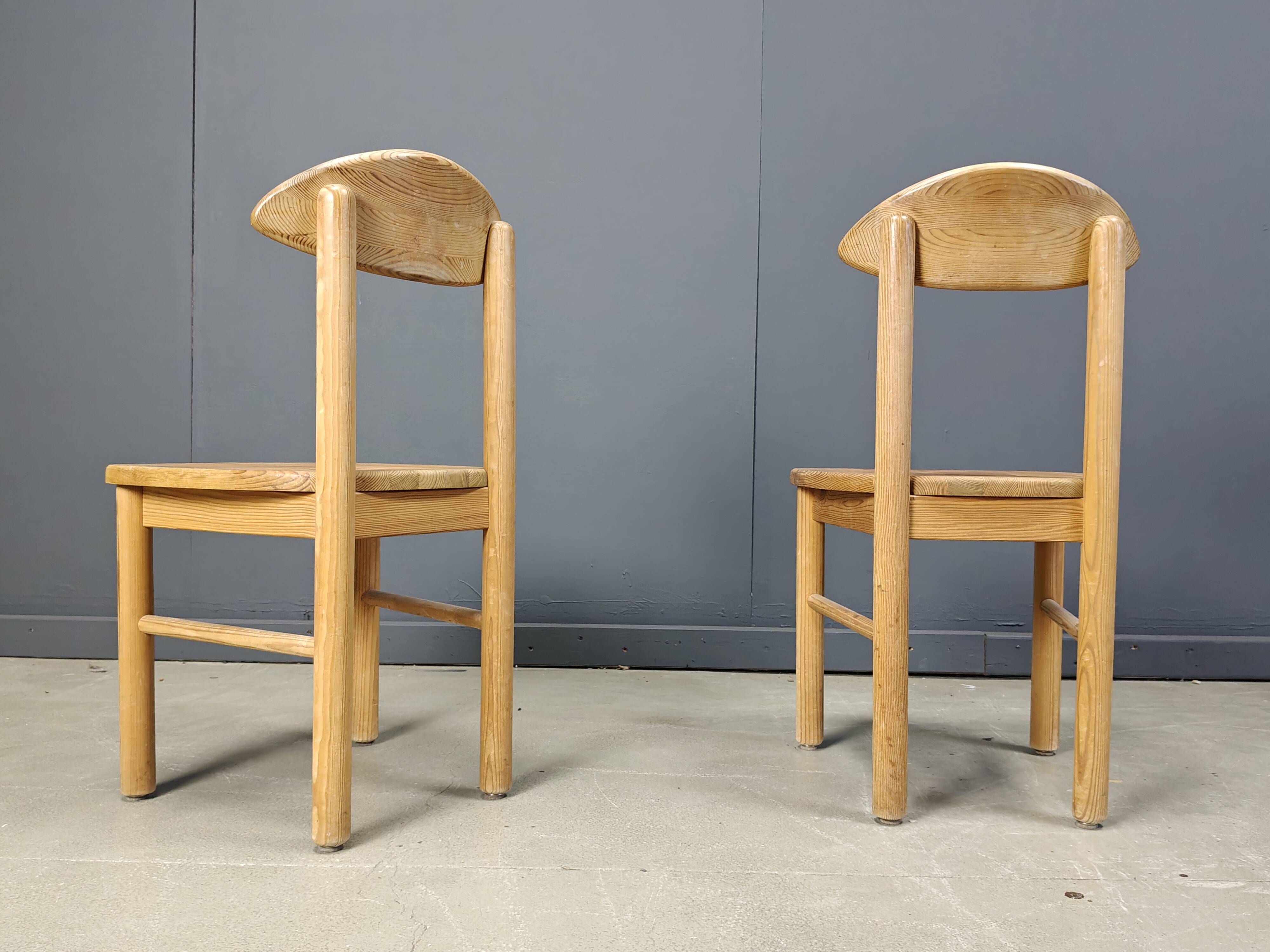 Vintage pine wood dining chairs - 1980s - set of 7