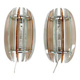 Pair of Italian Murano Glass & Chrome Sconces by Veca, Marked