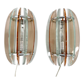 Paire d’appliques italiennes en verre de Murano et chromé de Veca, marquées