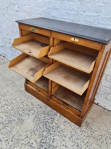 Double filing cabinet with oak curtain circa 1930
