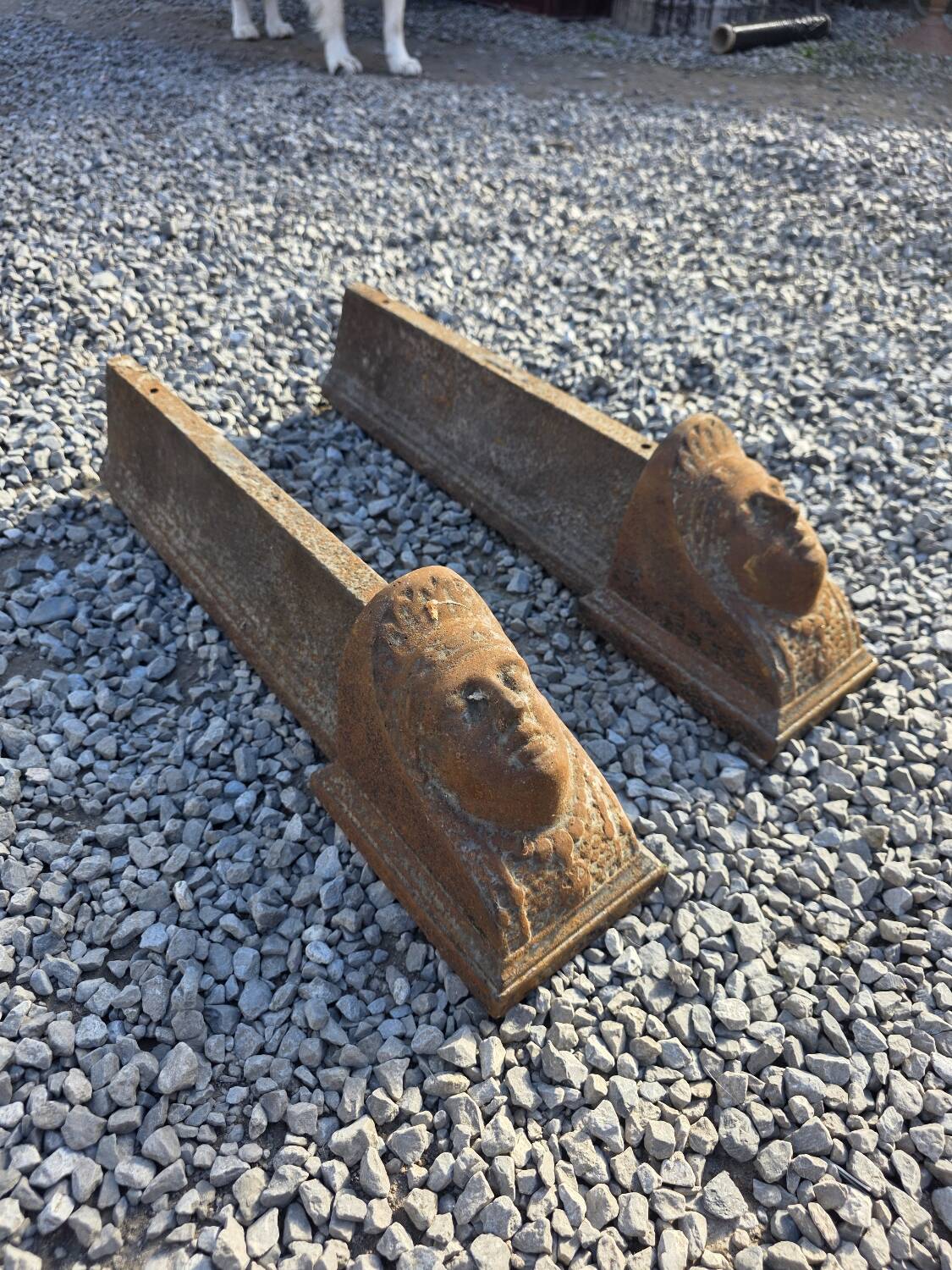 Pair of cast iron andirons from the 19th century.