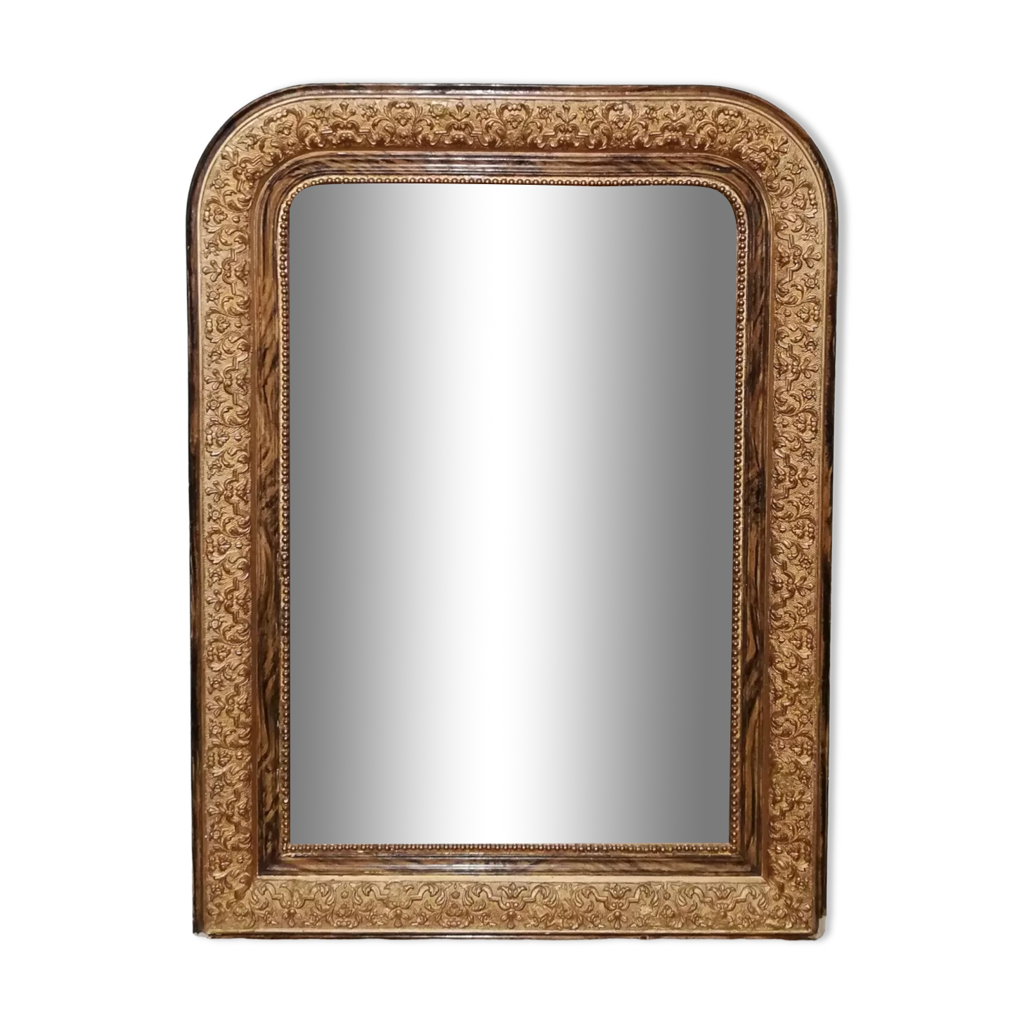 Louis Philippe style mirror in elm-veneered wood and gilded stucco height 83cm