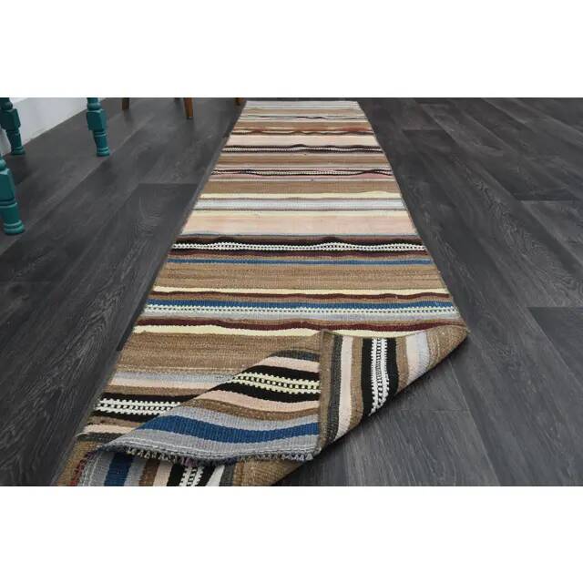 Vintage Turkish Oushak Handmade Wool Cotton Beige Runner Rug 62x284