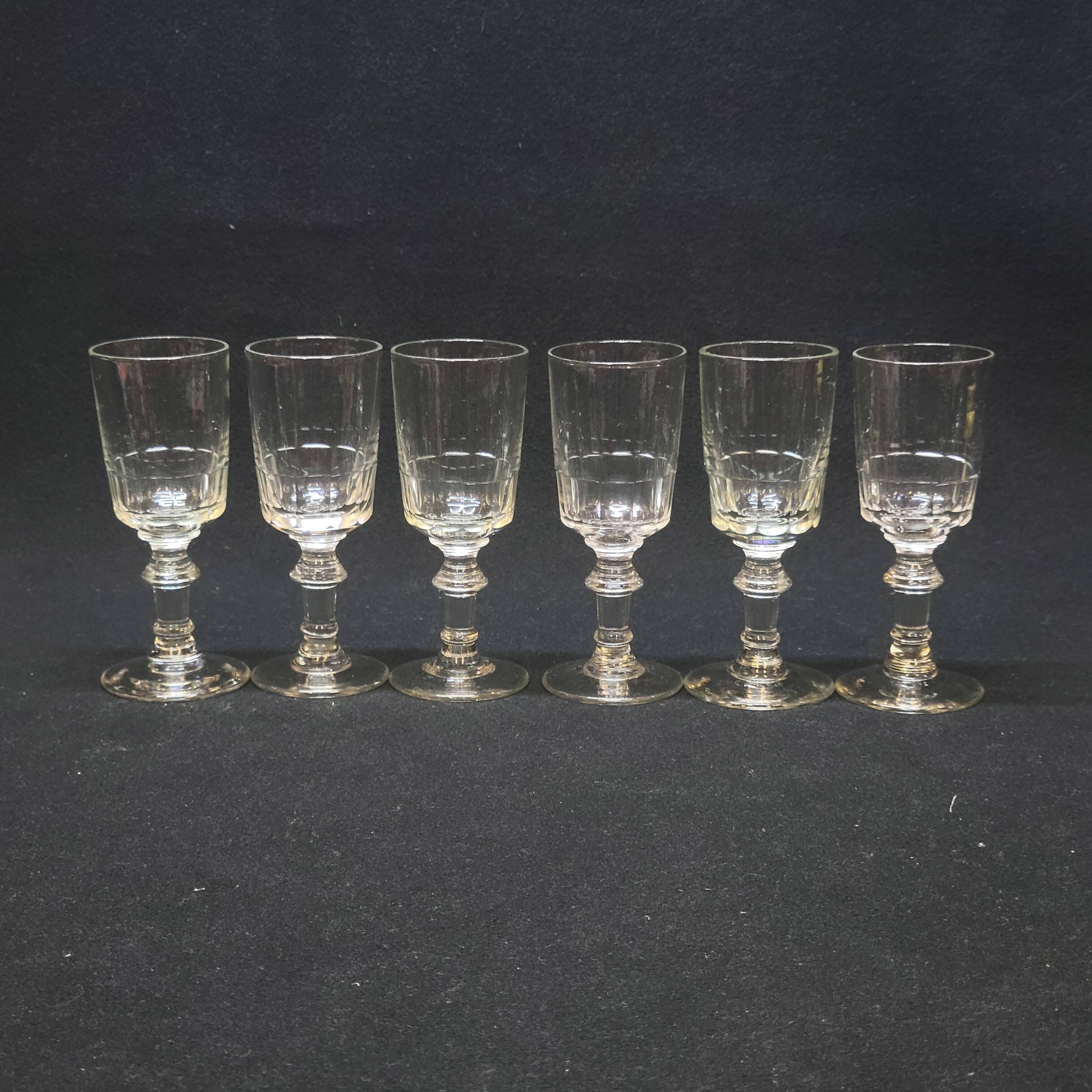 6 old cut glass liqueur glasses mirabeau model