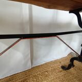 Vintage bistro table with brutalist walnut top