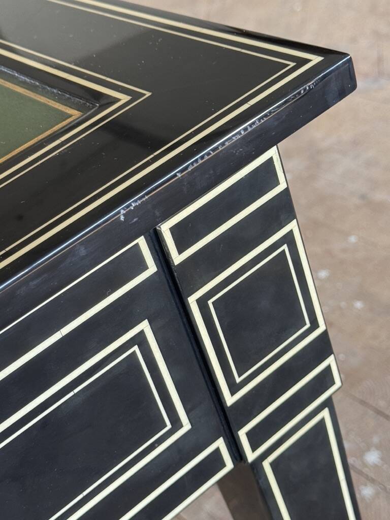 Maison Jansen black lacquered wooden desk from the 1960s with chair.