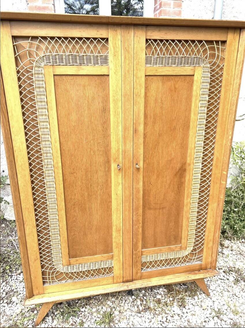 Armoire parisienne bois et rotin