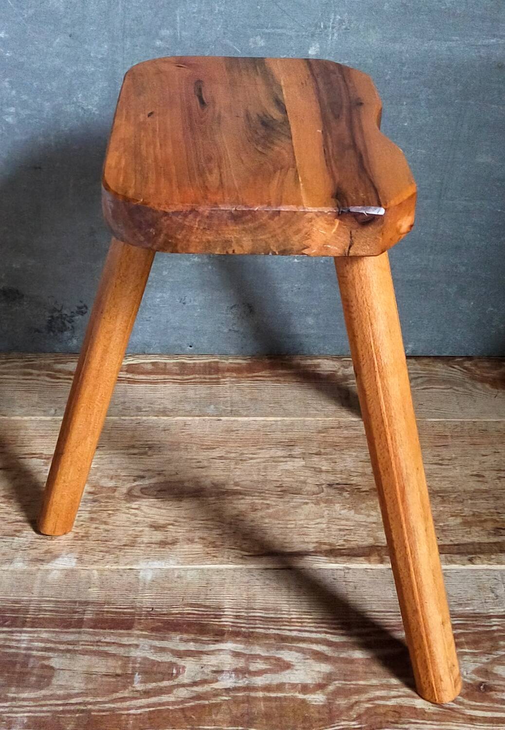 Solid wood tripod stool from the 50s