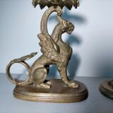 Pair of bronze hand candlesticks decorated with chimeras 19th century