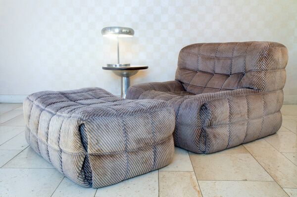 Fauteuil Kashima et son ottoman, Ligne Roset 1976, Michel Ducaroy