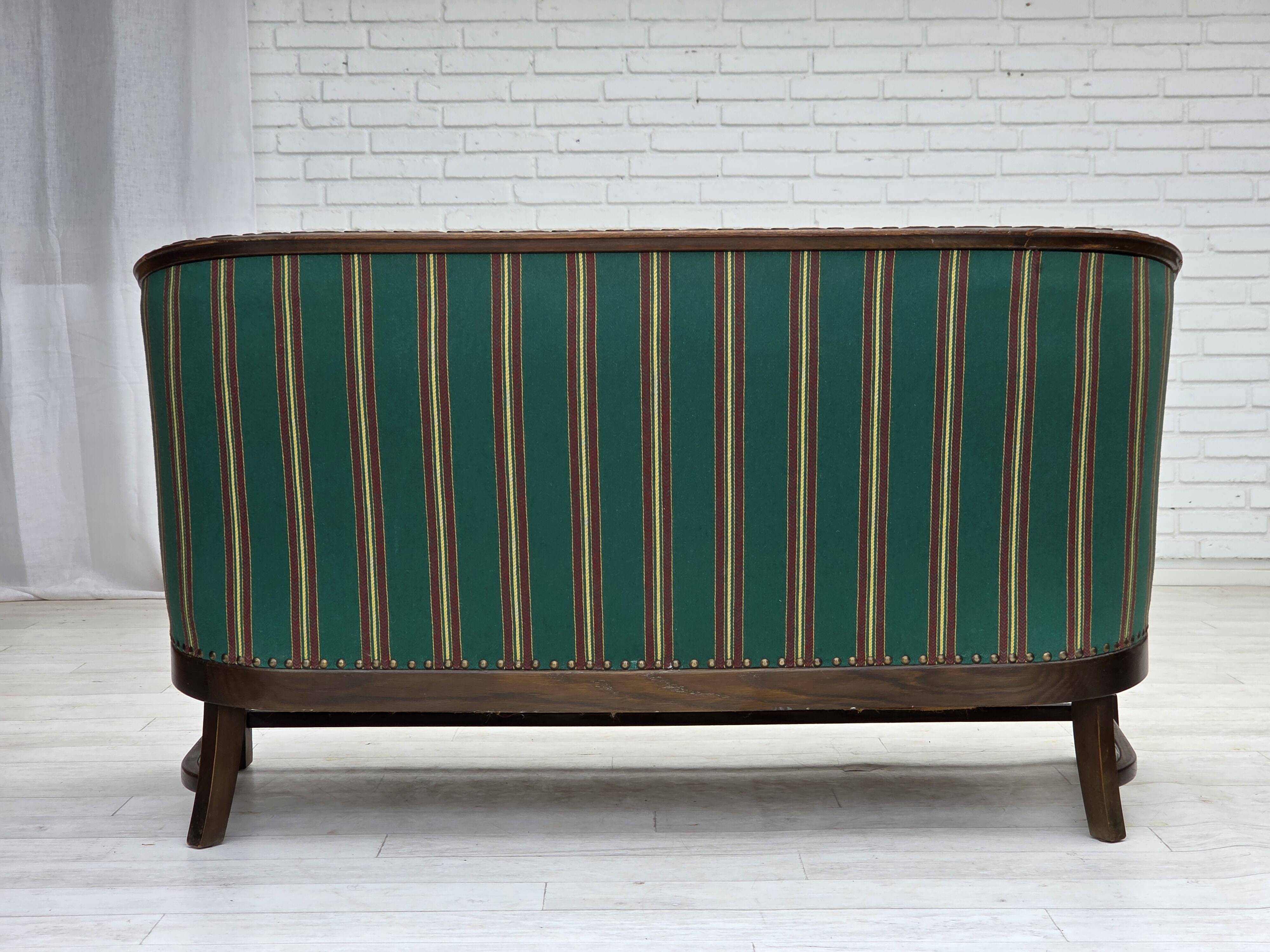 1950s, Danish 2-seater sofa, green furniture wool, oak wood.