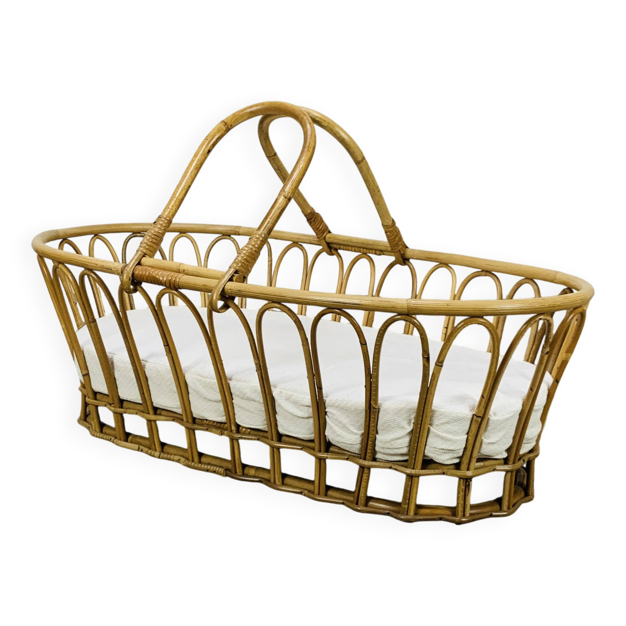 Vintage rattan baby bassinet