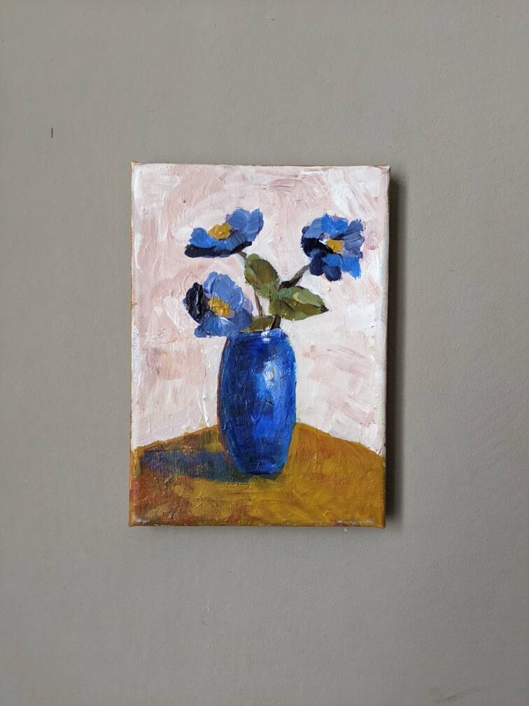 Acrylic on canvas small still life painting bohemian countryside decoration