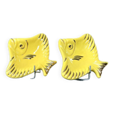 Soap Holder - Pair - Yellow Earthenware - Vintage Fish Bathroom Accessory
