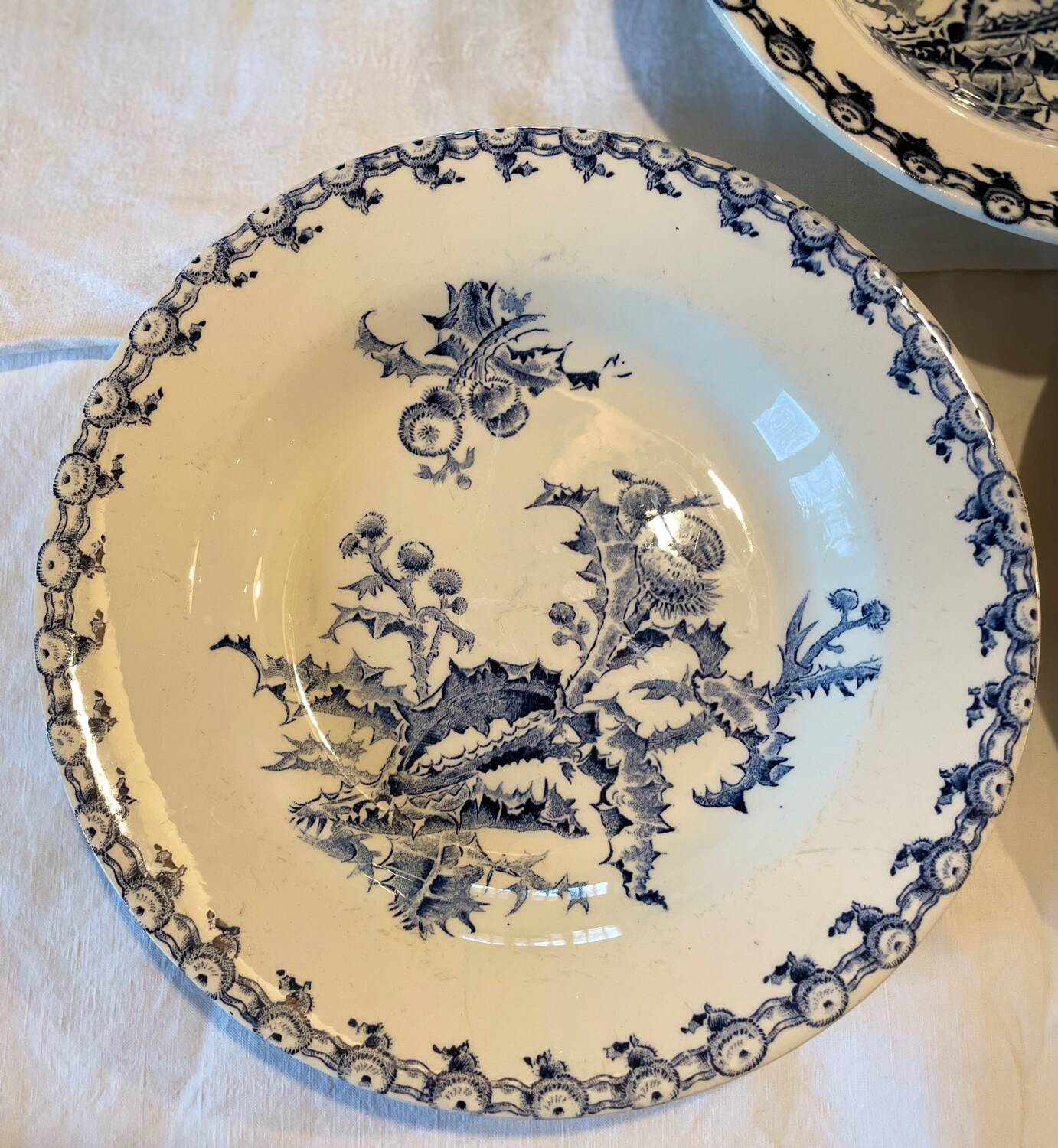 6 Mismatched Terre de Fer Hollow Plates Gien Late 19th Early 20th