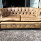 2-seater Chesterfield sofa in tan leather